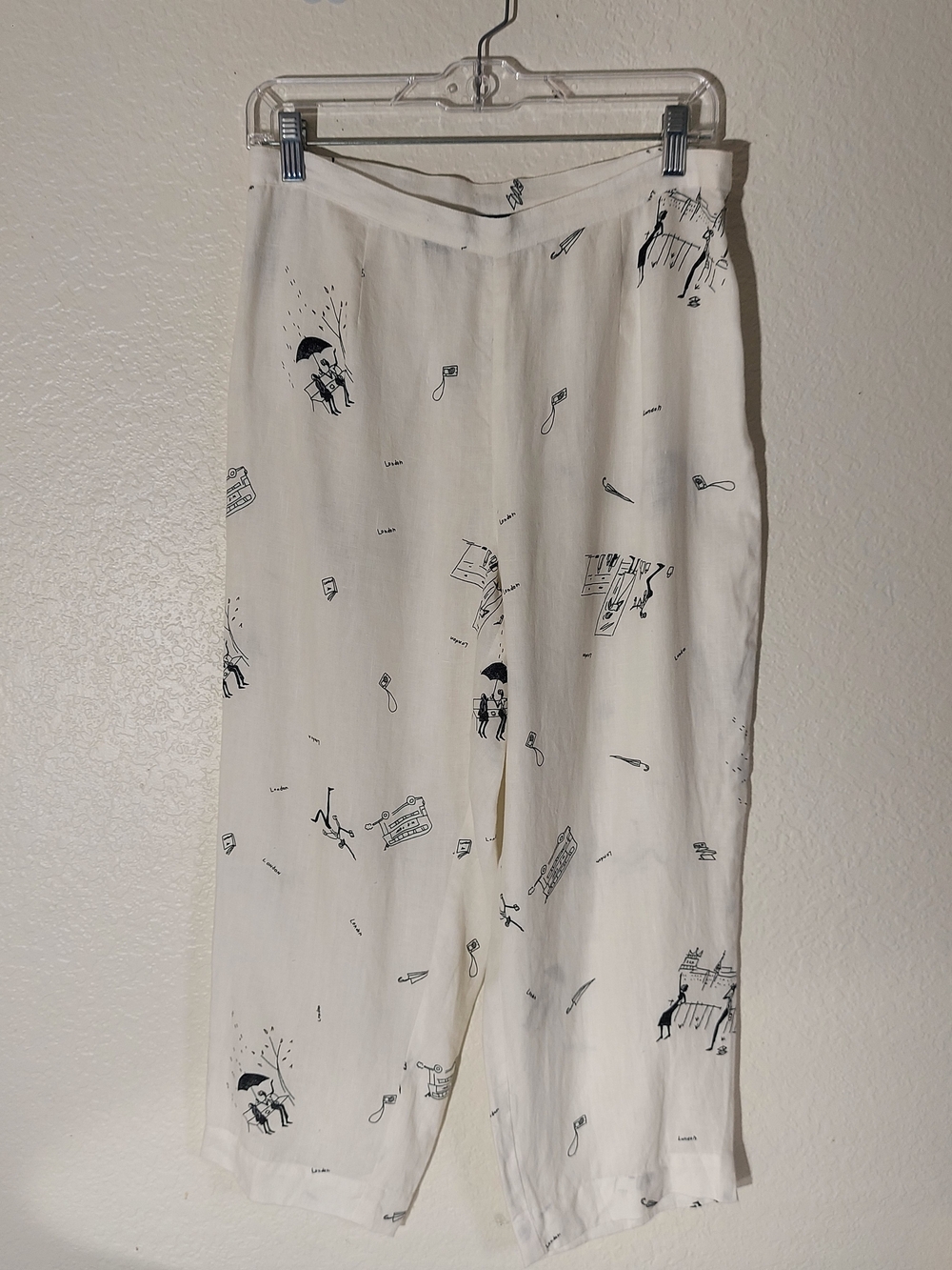 Rafaella Vintage Black/White Novelty Print High Rise Linen Capri Pant WM Size 10